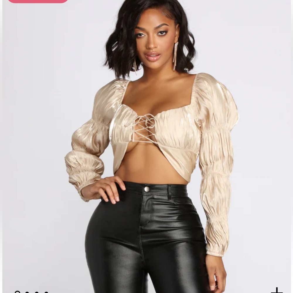 Urban Honey O. Vianca Gleam On Satin Tie Front Top